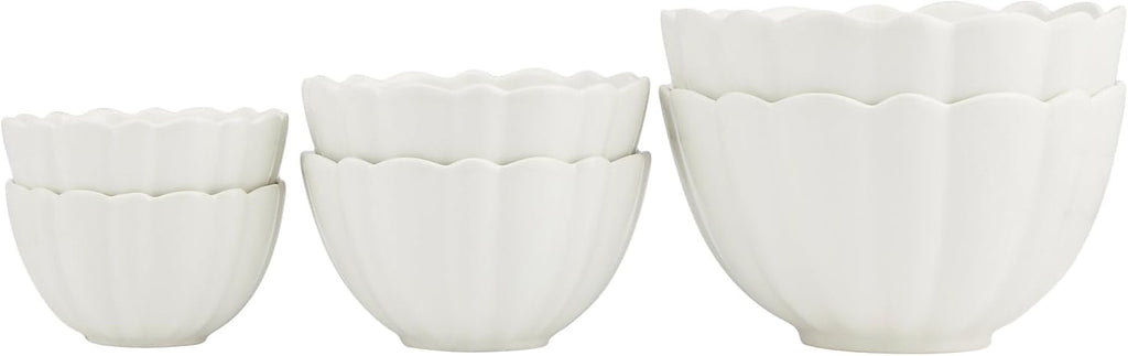 Home Essentials 6 pc Ceramic Scalloped Bowls Set White