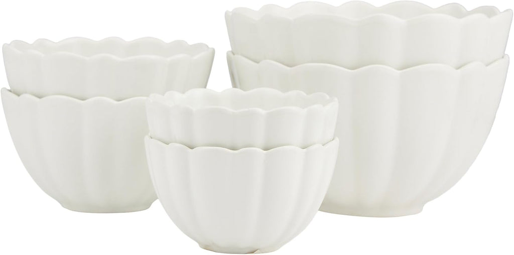 Home Essentials 6 pc Ceramic Scalloped Bowls Set White