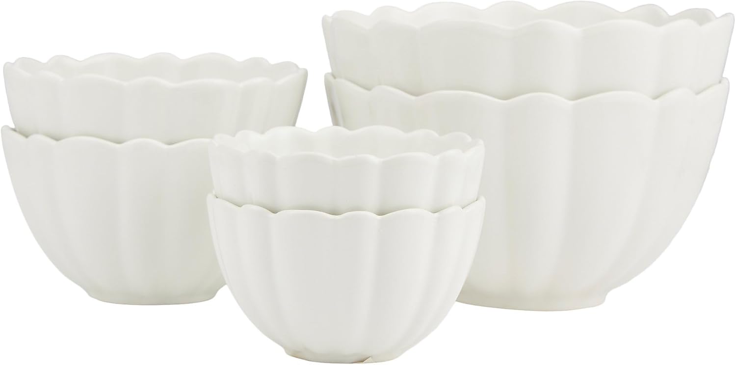 Home Essentials 6 pc Ceramic Scalloped Bowls Set White