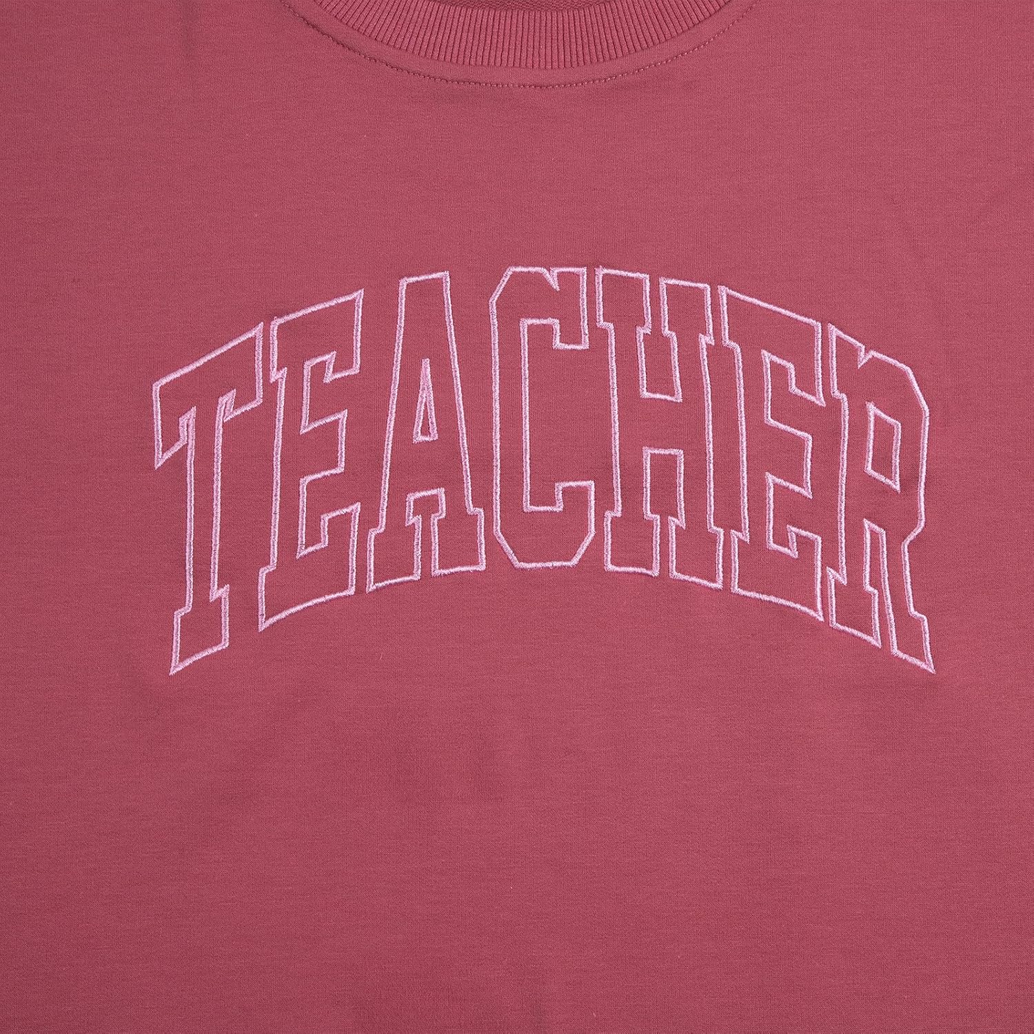BANGELY Teacher Sweatshirt Women Oversized Retro Teach Crewneck Shirt Embroidery Teacher Life Pullover Long Sleeve Tops